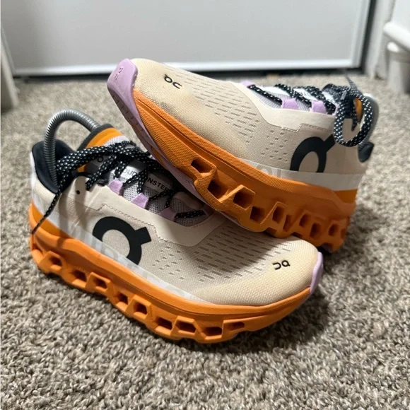 ON clouds Women's Athletic Shoes - White and Orange Accents - Picture 2 of 8